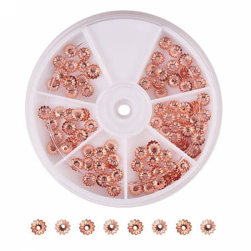 PandaHall Elite About 110Pcs Cadmium Lead Free Brass Bead Caps Sets Size 6x1mm in Rose Gold