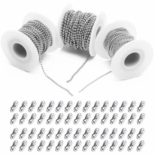 5m Stainless Steel Ball Bead Chain 15/2/25/3mm Adjustable Pull Chain Beads with 50pcs Matching Connectors for Jewelry Making