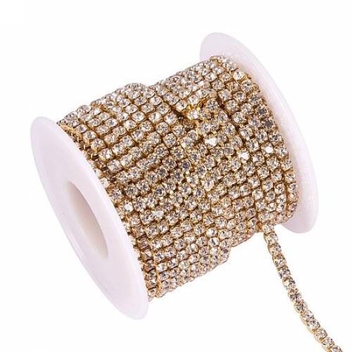 BENECREAT 10 Yard 3mm Crystal Rhinestone Close Chain Clear Trimming Claw Chain Sewing Craft About 2330pcs Rhinestones - Crystal (Gold Bottom)