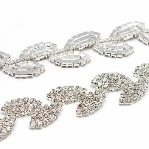 Brass Glass Rhinestone Chains - with Spool - Rhinestone Cup Chain - Crystal - Silver Color Plated - 15~16x3mm; about 5yards/roll(4572m/roll)