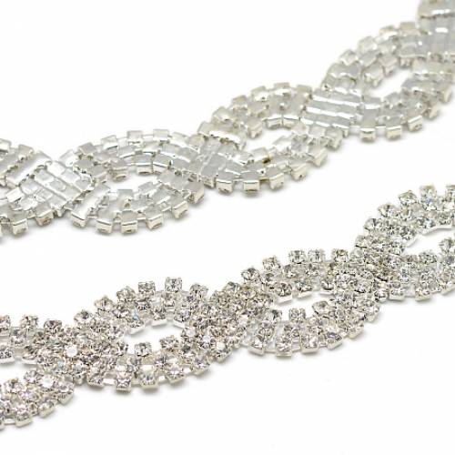 Brass Glass Rhinestone Chains - with Spool - Rhinestone Cup Chain - Crystal - Silver Color Plated - 17x25mm; about 5yards/roll(4572m/roll)