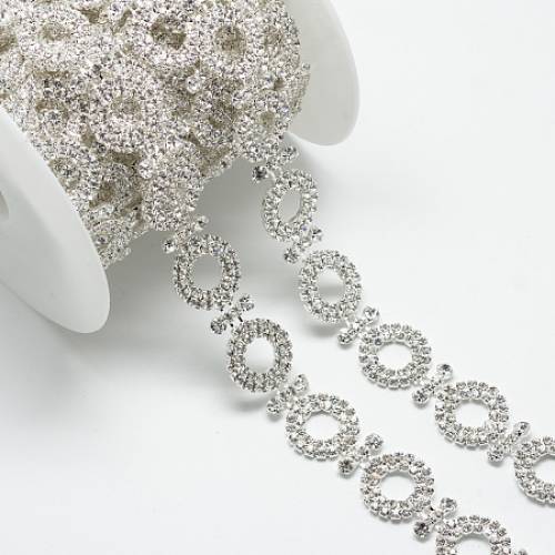 Wedding Dress Decorative Brass Rhinestone Chains - with Spool - Rhinestone Cup Chain - Silver Color Plated - 18x25mm; about 5yards/roll