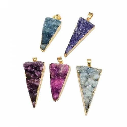 ARRICRAFT Mixed Dyed Plated Natural Druzy Agate Links and Pendants (Triangle)