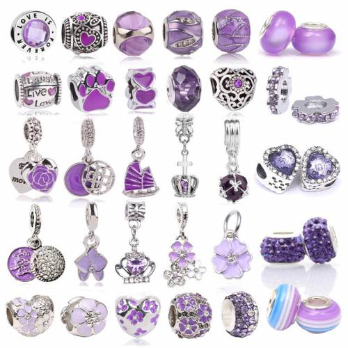 Boosbiy 2pc DIY Fantasy Purple Love Heart Sailboat Charms Beads Fits Brand Bracelets Necklaces For Women Jewelry Making