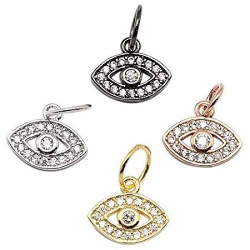 PandaHall Elite 10 Pcs Cubic Zirconia Brass Evil Eye Pendant Charms for Jewelry Making - Assorted Color