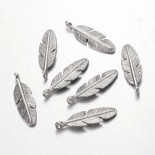 Tibetan Silver Pendants - Lead Free & Nickel Free & Cadmium Free - Feather - Antique Silver - about 30mm long - 9mm wide - 2mm thick - Hole: 2mm