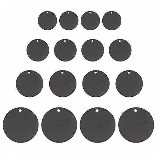 Unicraftale Vacuum Plating 304 Stainless Steel Charms - Polished - Stamping Blank Tag - Laser Cut - Flat Round - Electrophoresis Black -...