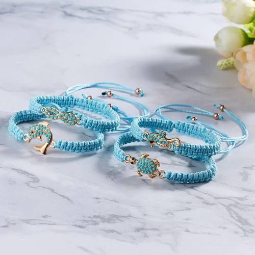 2021 Handmade Love Turtle Seahorse Animal Charms Wish Blue Rope Braided Bracelet Paper Card Hot Jewelry Gifts 1 PC