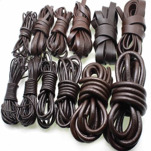 2meter 15 2 3 4 5 6 8mm Brown Genuine Cow Leather Cord Bracelet Necklace Findings Round Flat Leather Rope String Jewelry Making