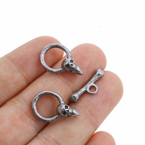 2sets lot Retro Punk Skull Stainless Steel OT Clasps Hooks Toggle Buckle Connectors for DIY Bracelet Necklace Jewelry Making