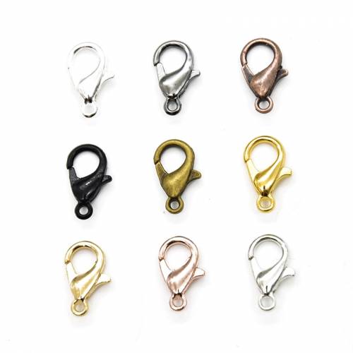 50pcs Wholesale 10/12/14/16/18mm 9 Colors Metal Lobster Clasps Hooks For DIY Necklace&Bracelet Chain Fashion Jewelry Findings