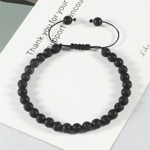 6mm Natural Black Lava Onyx Matte Beads Stone Bracelets Woven Bangles Size Adjustable Bracelet Men Women Strand Jewelry Pulseira