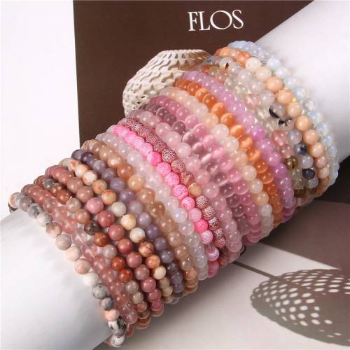 6MM Pink Purple Beads Bracelet Natural Stone Jaspers Rhodochrosite Bracelets For Women Stretch Elastic Rope Bangle Cute Jewelry