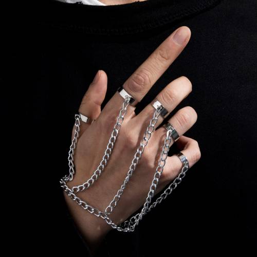 Aprilwell Punk Finger Wrist Chains Bracelet for Men Grunge Emo Adjustable Rings Couple Bracelet Cuff Female Fashion Jewelry Gift