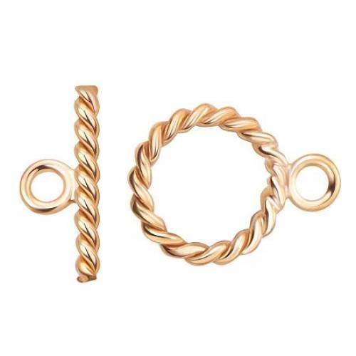 BENECREAT 2 Sets 14K Gold Filled Toggle Clasp Spiral Rope Toggle Clasp for Necklace Bracelet Jewelry Making - 12x9mm