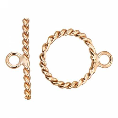 BENECREAT 2 Sets 14K Gold Filled Toggle Clasp Spiral Rope Toggle Clasp for Necklace Bracelet Jewelry Making - 145x11mm