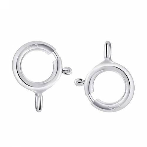 BENECREAT 30 PCS Sterling Silver Spring Ring Round Clasps for Necklace & Bracelet DIY Making(8x5x1mm - Hole: 15mm)