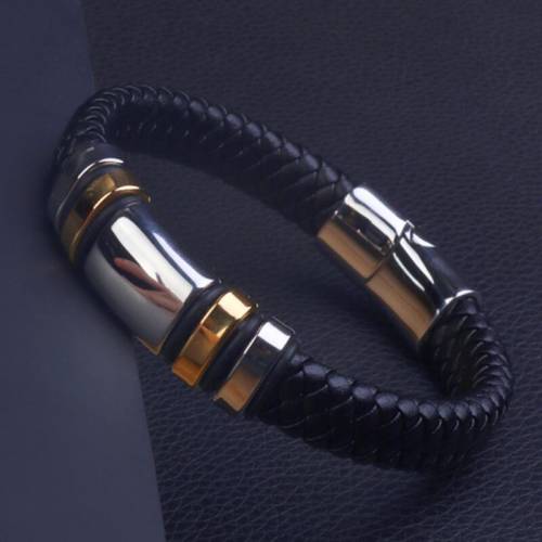 Classic Black Leather Wrap Bracelet for Men Metal Magnetic Clasp Fashion Bangle Bracelet Birthday Gift
