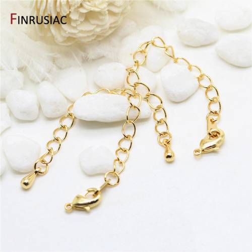 DIY Bracelet Necklace Extension Chain 80mm Length 14K Gold Plated Brass Lobster Clasps Tail Extender Chains for Jewelry Making