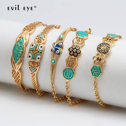 EVIL EYE Bue Turkish Evil Eye Charm Bracelet Gold Color Adjustable Vintage Bracelet Fashion Jewelry for Women Girls Men BE246