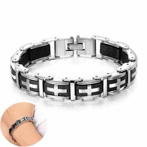 Fashion Black Silicone Cross Men‘s Bracelets for Healthy Magnetic Men Bracelet Bangles Wristband Stainless Steel Male Jewelry