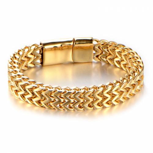 Gold Color Franco Link Chain Mens Bracelets Stainless Steel Biker Fashion Magnetic Clasps Bracelet Men