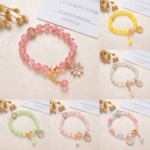 Gorgeous Daisy Pendant Colored Glass Crystal Beads Adjustable Elastic Rope Chain Bracelet For Women Charm Jewelry Gift