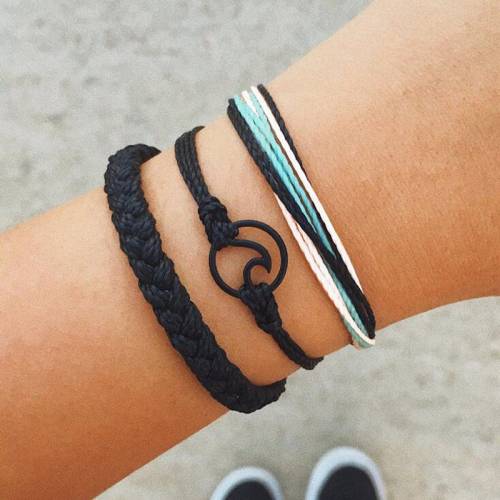 Hello Miss Creative simple DIY bracelet wave wax rope hand-woven bracelet three-piece women‘s bracelet jewelry birthday gift