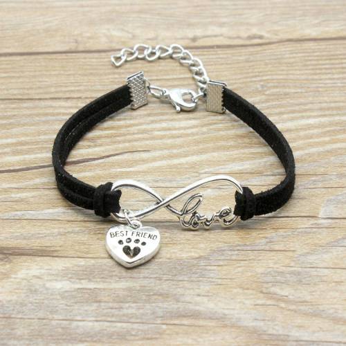 Infinity Love Best Friend Heart Dog Paw Charm Bracelet Suede Leather Adjustable Bracelets Women Girl Minimalist Jewelry