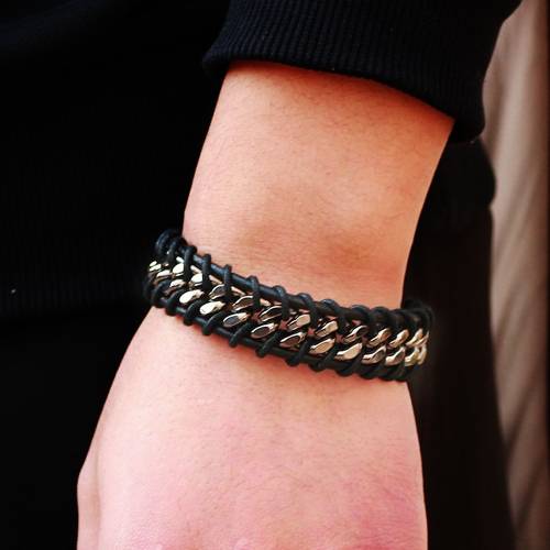 Luxury Stainless Steel Bracelets for Men Black Wax Leather Braided Bracelet Male Cuban Link On Hand Fashion Jewelry Gift 2022