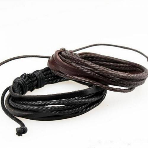 Men‘s Multilayer Leather Bracelet Black Brown Cowhide Woven Multilayer Wrap Fashion Jewelry Bracelets on Hand