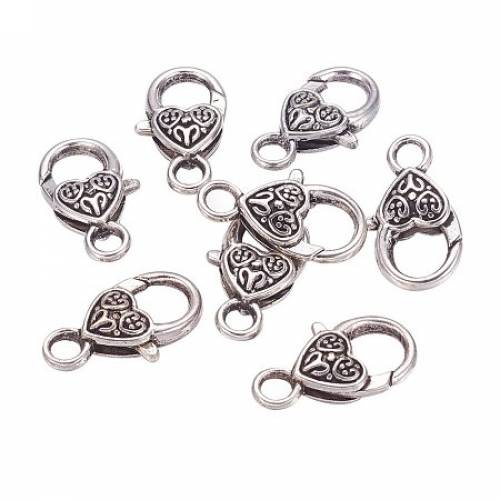 NBEADS 50 Pcs Antique Silver Tibetan Style Heart Lobster Claw Clasps Lead & Cadmium Free for Necklace Bracelet Chain Jewelry Findings DIY Handmade...