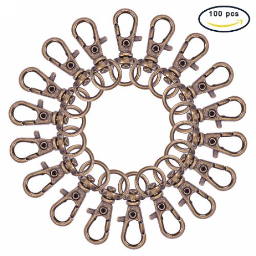 PandaHall Elite 100 Pcs Iron Swivel Lobster Claw Clasps with Snap Hook 325x11mm Antique Bronze