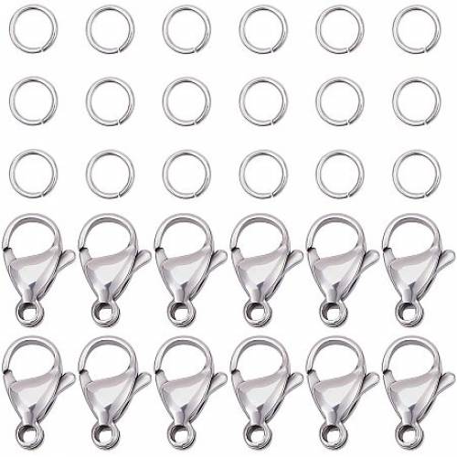 PandaHall Elite 120 pcs 6mm 304 Stainless Steel Jump Rings with 60pcs Lobster Claw Clasps for Earring Bracelet Necklace Pendants Jewelry DIY Craft...