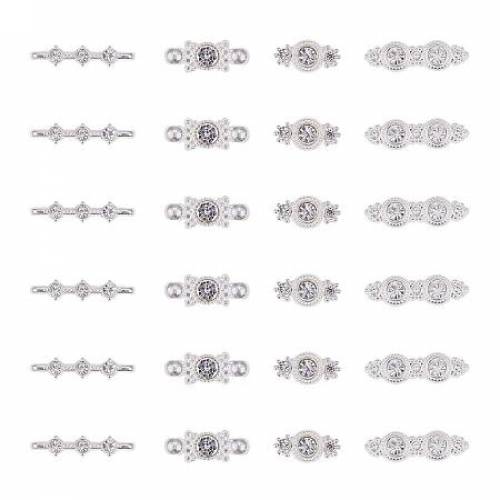 PandaHall Elite 40 pcs 4 Styles Multi- Hole Alloy Bar Spacers Links with Rhinestone Connectors Findings for Bracelet Jewelry Making - Silver