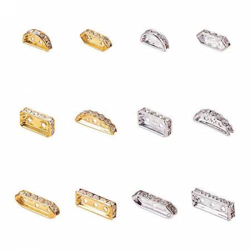 PandaHall Elite 48 pcs 6 Styles 2 Colors Multi- Hole Brass Bar Spacers Links with Grade A Rhinestone for Bracelet Jewelry Making - Golden/Silver