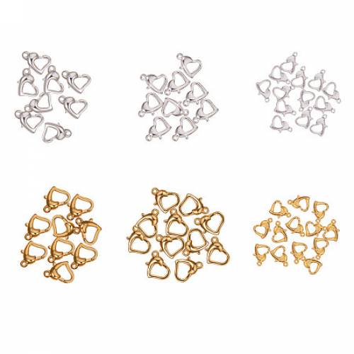 PandaHall Elite 60 Pcs Tibetan Style Alloy Heart Lobster Claw Clasps Chain Connector Cord End 6 Styles for Jewelry Making Sliver and Gold