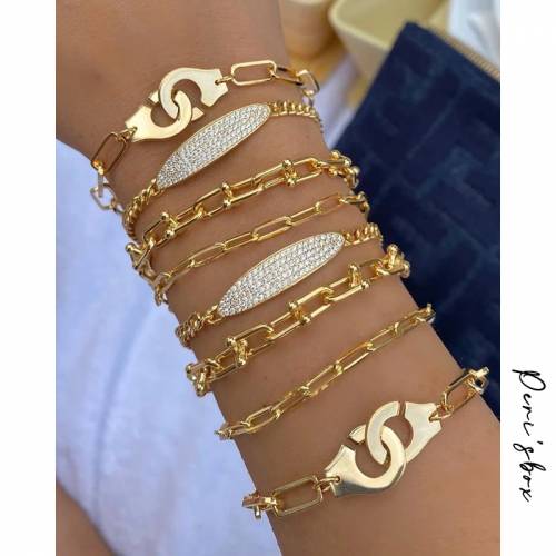 Peri‘sbox 3 Designs Lobster Clasp Bracelets Chunky Chain Linked Bracelets for Women Plain Minimalist Titanium Steel Bracelet