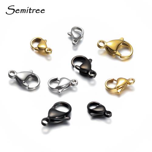 Semitree 25Pcs Stainless Steel Gold Black Lobster Clasps Jewelry Findings DIY Necklace Bracelet Making Accessories 9/10/12/15MM