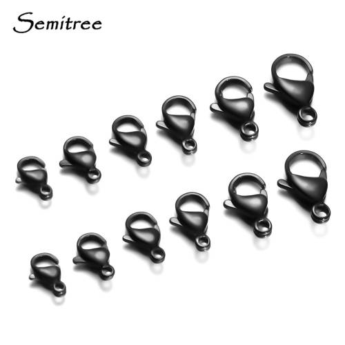 Semitree 25Pcs/Lot Black Lobster Clasps 12mm 13mm 15mm Stainless Steel Necklace Hooks Bracelet Connectors DIY Jewelry Findings