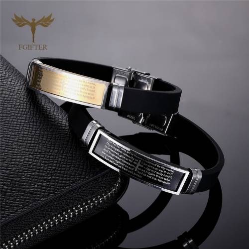Trendy Women‘s Men‘s Bangle Christian Cross Bracelet Silicone Chain Adjustable Stainless Steel Clasp Unisex Jewelry