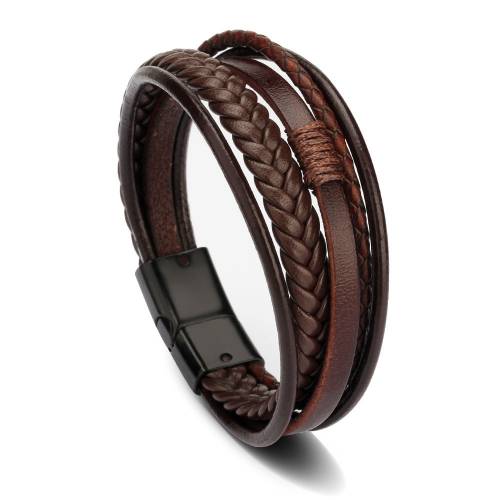 Wholesale Trendy Leather Bracelets Men Stainless Steel Multilayer Braided Rope Bracelet for Male Female Bracelets Jewelry
