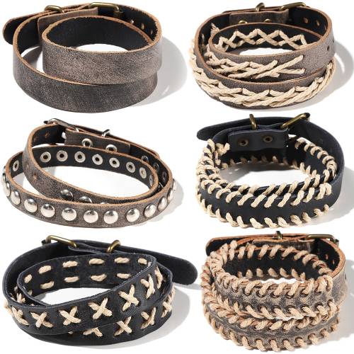 WYBU Handmade Adjustable Casual Braided Leather Bracelet for Men Women Cuff Wrap Bracelet Black Brown Pin Clasp Belt Bracelets