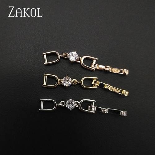 ZAKOL Brand 1 Pcs Round Cz Zirconia White Rose Gold Color Extenders Extension Clasp for Bracelet or Necklace