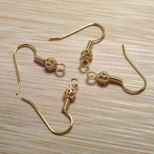 10pcs 24k Gold Color Plated Brass Ear Wire Hollow Out Ball Dot Hooks Dangle Earrings Findings Components 20x188mm