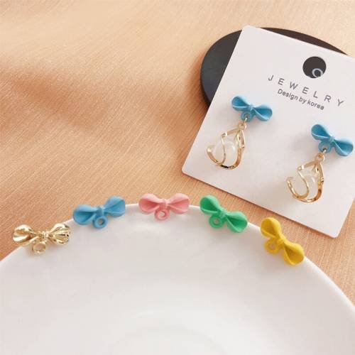 10Pcs Alloy Spray Paint Bowknot Stud Earrings Settings Connectors Earring Base Earrings Hook For DIY Jewelry Making Findings