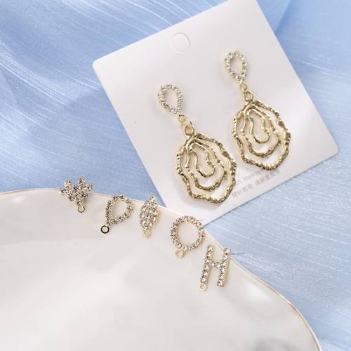 10Pcs For DIY Geometric Rhinestone Stud Earrings Connectors Handmade Letter Earrings Hook Jewelry Making Findings Accessories