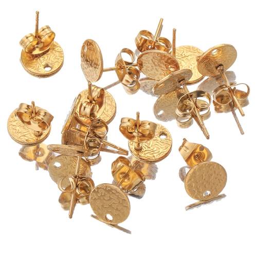 10PCS Lot Gold Stainless Steel Stud Earrings Connectors Round Posts with Hole DIY for Women Jewelry Making Supplies Accessories