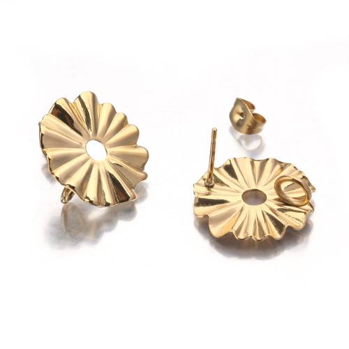 10Pcs Stainless Steel Sun Folded Flower Stud Earrings Posts Connectors With Loop Hooks Settings For Diy Jewelry Earring Making