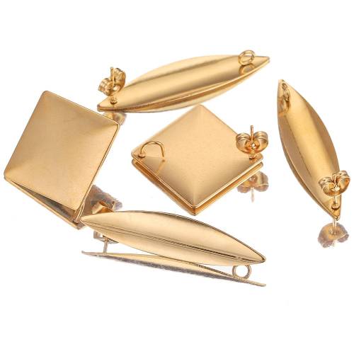 10pcs/lot Gold Stainless Steel Square Oval Earrings Post Connectors Earrings Bulk DIY Jewelry Making Supplies Wholesale Craft